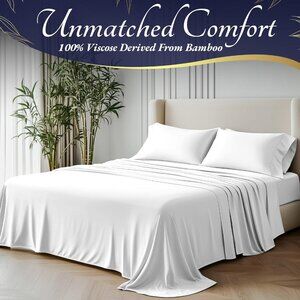 10- NIB Bamboo Sheets King Size 4pcs -Ultra Soft & Luxuriously Cooling, 17" Deep